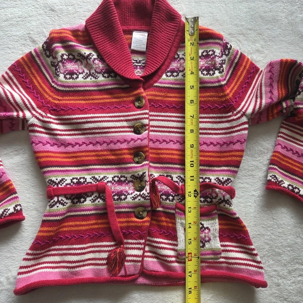 Vintage Gymboree Cardigan Sweater Fair Isle Striped Belted Girls Sz 7 Tight Knit